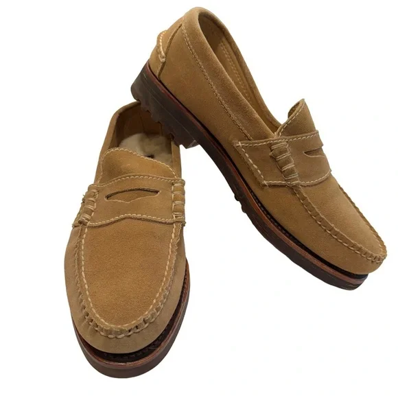 Ralph Lauren Men’s Suede Loafers Shearling Lined Lactae Hevea Sole 9D